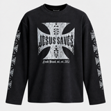 Jesus Saves - Waffle Tee Black